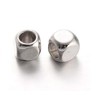 Cube Brass Spacer Beads, Platinum, 3x3x3mm, Hole: 2mm