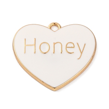 Alloy Enamel Pendants, Golden, Word Honey, Heart, 27x30x2.5mm, Hole: 2.5mm