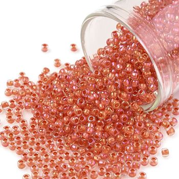 TOHO Round Seed Beads, Japanese Seed Beads, (190) Inside Color Luster Crystal/Tropical Sunset Lined, 11/0, 2.2mm, Hole: 0.8mm, about 5555pcs/50g