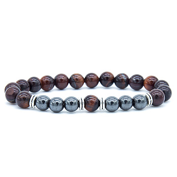 Dyed Natural Tiger Eye & Synthetic Hematite Stretch Bracelet