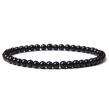 4mm Round Natural Obsidian Beads Bracelet for Men, European and American Retro Simple Versatile Stretch Bracelets, 7-1/2 inch(19cm)