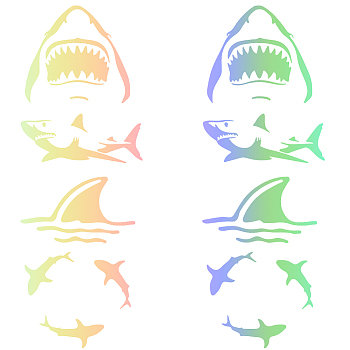 8Pcs 4 Styles PET Self-Adhesive Stickers, for Car Decorative Presents, Shark, Colorful, 84~102x43~93x0.2mm, 2pcs/style