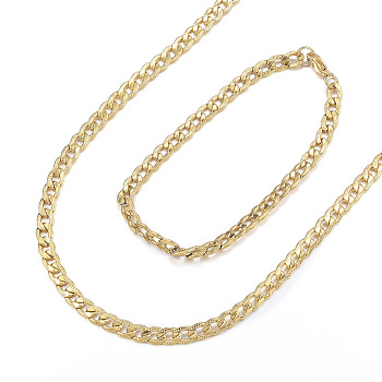 304 Stainless Steel Necklaces and Bracelets Jewelry Sets, Curb Chain, Golden, 23.62 inch(60cm), 8-7/8 inch(225mm)