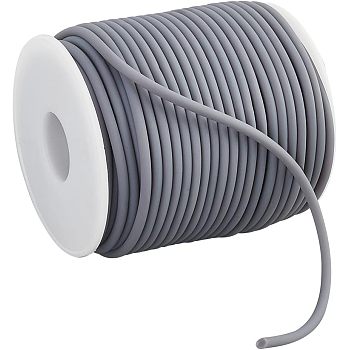1 Roll PVC Tubular Solid Synthetic Rubber Cord, No Hole, Wrapped Around White Plastic Spool, Gray, 3mm, about 32.81 Yards(30m)/Roll