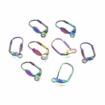 304 Stainless Steel Leverback Earring Findings, Ear Wire, Shell Shape with Loop, Rainbow Color, 19x10x4.5mm, Hole: 1.6mm, Pin: 0.8mm