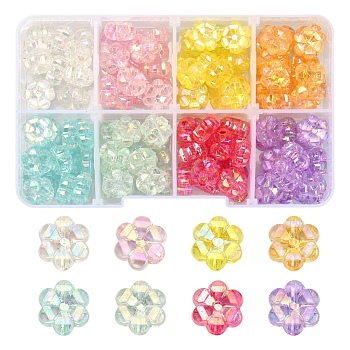 160Pcs 8 Colors Transparent Acrylic Beads, AB Color Plated, Flower, Mixed Color, 10x5mm, Hole: 1.8mm, about 20pcs/color