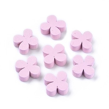 Natural Wooden Flower Beads, Dyed, Pink, 15x15mm, about 100pcs/bag