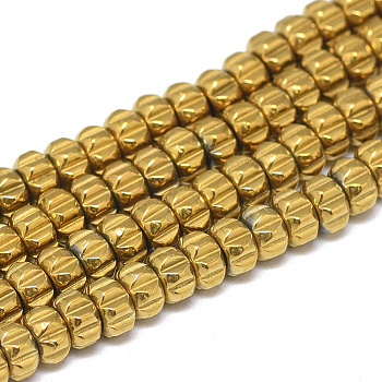 Electroplate Non-magnetic Synthetic Hematite Beads Strands, Flower, Golden Plated, 5x3mm, Hole: 2mm, about 133pcs/strand, 15.7 inch