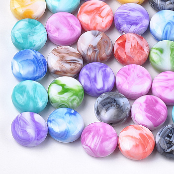 Acrylic Beads, Imitation Gemstone, Flat Round, Mixed Color, 20x10mm, Hole: 2mm