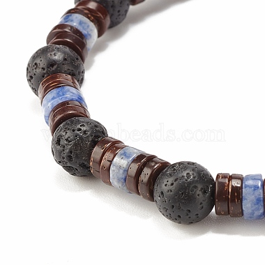 2Pcs 2 Style Natural Coconut & Blue Spot Jasper & Lava Rock Beaded Stretch Bracelets Set(BJEW-JB07944)-7