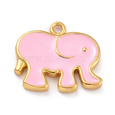 Golden Pink Elephant Brass+Enamel Pendants