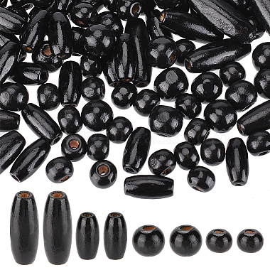 Black Mixed Shapes Wood Beads