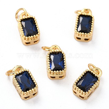 Real 18K Gold Plated Dark Blue Rectangle Brass+Cubic Zirconia Charms