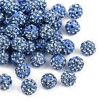 Polymer Clay Rhinestone Beads, Pave Disco Ball Beads, Grade A, Half Drilled, Round, Light Sapphire, PP9(1.5.~1.6mm), 6mm, Hole: 1.2mm(RB-H284-6MM-Half-2)