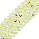 Transparent Glass Beads Strands, Rondelle, Half Plated, AB Color Plated, Faceted, Green Yellow, 6~6.5x5~5.5mm, Hole: 1mm, about 82~83pcs/strand, 16.14~16.34 inch(41~41.5cm)(EGLA-N016-6mm-07)