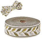 Leaf Pattern Polyester Ribbon, for Curtain Accessories, Olive, 1-3/8 inch(35~36mm), about 27.34 Yards(25m)/Roll(OCOR-WH0078-387A)
