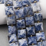 Natural Blue Spot Jasper Beads Strands, Faceted, Square, with Seed Beads, 10.5x10.5x4.5~5.5mm, Hole: 1mm, about 31pcs/strand, 14.76~15.16''(37.5~38.5cm)(G-F839-A15-01)