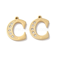 Real 14K Gold Plated 304 Stainless Steel Pendants, with Rhinestone, Letter C, 18.5x14.5x2mm, Hole: 1.2mm(STAS-L022-157G-C)