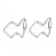 304 Stainless Steel Screw Carabiner Lock Charms, for Necklaces Making, Fish, Stainless Steel Color, 26x25x2mm, Screw: 7x4mm(STAS-H103-01P)