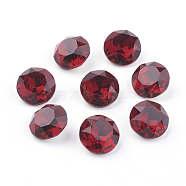 Pointed Back & Back Plated Glass Rhinestone Cabochons, Grade A, Faceted, Flat Round, Siam, 10x5mm(RGLA-J012-10mm-208)