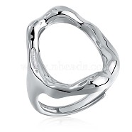 Rhodium Plated 925 Sterling Silver Oval Adjustable Ring, Hollow Chunky Ring for Women, Platinum, US Size 4 1/4(15mm)(JR878A)