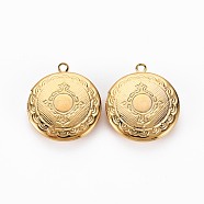 Brass Locket Pendants, Photo Frame Charms for Necklaces, Nickel Free, Flat Round, Real 18K Gold Plated, 23x20x5.5mm, Hole: 1.6mm, Inner Diameter: 14mm(KK-S356-684)