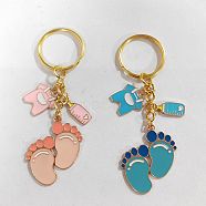 Footprint Alloy Enamel Keychain, with Iron Findings, Golden, 8.5cm, 2pcs/set(KEYC-AL0004)