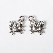 Alloy Charms, Cadmium Free & Nickel Free & Lead Free, Crab, Antique Silver, 12x11x4mm, Hole: 2mm(PALLOY-ZN49542-AS-FF)