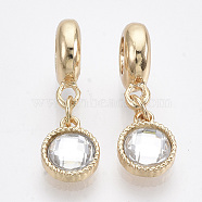 Alloy European Dangle Charms, with Crystal Rhinestone and Iron Jump Rings, Large Hole Pendants, Flat Round, Golden, 24mm, Hole: 5mm, Flat Round: 10x8x3.5mm(MPDL-T004-11G)