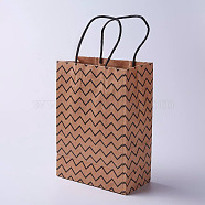kraft Paper Bags, with Handles, Gift Bags, Shopping Bags, Brown Paper Bag, Rectangle, Wave Pattern, Camel, 21x15x8cm(CARB-E002-S-G03)