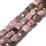 Natural Rhodonite Beads Strands, Faceted, Square, 9~10.5x9~10.5x5~5.5mm, Hole: 1mm, about 39~42pcs/strand, 14.96~15.35 inch (38~39cm)(G-C109-A03-02)