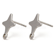 Non-Tarnish Star Shape 201 Stainless Steel Stud Earrings Findings, with 304 Stainless Steel Pins & Horizontal Loops, Stainless Steel Color, 13.5x11mm, Hole: 1.4mm, Pin: 0.7mm(STAS-Q251-02P)