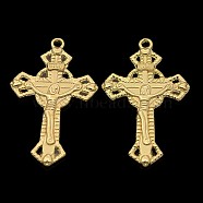 Nickel Free & Lead Free Golden Alloy Crucifix Cross Pendants for Easter Jewelry, Long-Lasting Plated, 37x23x2mm, Hole: 2mm(PALLOY-J218-082G)