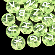 Transparent Acrylic Beads, Horizontal Hole, Mixed Letters, Flat Round, Lawn Green, 7x4mm, Hole: 1.5mm, about 3700pcs/500g(TACR-N002-04G)