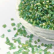 11/0 Two Cut Glass Seed Beads, Hexagon, Trans.Colours Rainbow, Green, Size: about 2.2mm in diameter, about 37500pcs/Pound(CSDB167)