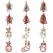 Christmas Wooden Ornaments, Christmas Tree Hanging Decorations, for Christmas Party Gift Home Decoration, Mixed Shapes, Red(DIY-TA0002-78)