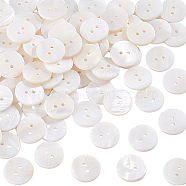 Elite 100Pcs Shell Buttons, 2-Hole, for Garment Accessories, Flat Round, Snow, 15x2mm, Hole: 1.5mm(FIND-PH0022-49)