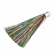 Fiber Tassel Big Pendant Decorations, with Platinum Plated Brass Finding, Colorful, 70~73x7~25mm, Hole: 1.8mm(FIND-R085-001)