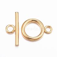304 Stainless Steel Toggle Clasps, Real 18k Gold Plated, Ring: 16x12x2mm, Hole: 2.5mm, Bar: 18x7x2mm, Hole: 3mm(STAS-H380-03G)