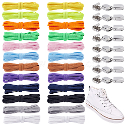 12Sets 12 Colors Elastic No Tie Shoe Laces, Polyester Tieless Elastic Shoelace, with Rubber Thread and Stainless Steel Ribbon Crimp Ends, Mixed Color, 960x5x2mm, Ends: 9.5x7mm, 6pcs/set, 1set/color(DIY-CA0004-21)