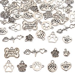 DIY Jewelry Making Finding Kit, Inlcuding Tibetan Style Zinc Alloy Pendants & Connectors Charms, Dog Paw Print & Heart & Bone Shape, Antique Silver, 11.5~19.6x10~34x1.5~3mm, Hole: 1.4~3mm, 36Pcs/box(DIY-TA0005-20)