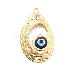 304 Stainless Steel Enamel Rhinestone Pendants, PVD Vacuum Plating, Evil Eye, Real 18K Gold Plated, Oval, 30.5x18x5mm, Hole: 2mm(RESI-R155-020G-04)