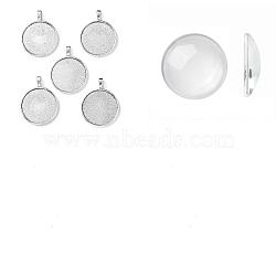 DIY Blank Tibetan Style Alloy Pendants Making Kit, Antique Silver, Flat Round, Tray: 30mm, 42x33x2mm, Hole: 3.5x6mm(DIY-FS0005-80A)