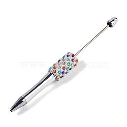 Beadable Pen, Plastic Ball-Point Pen, with Iron Rod & Rhinestone & ABS Imitation Pearl, for DIY Personalized Pen with Jewelry Beads, Silver, 145~150x14.5mm(MAK-A018-07D)