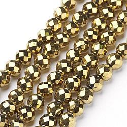 Non-Magnetic Synthetic Hematite Beads Strands, PVD Vacuum Plating, Faceted(64 Facets), Round, Golden Plated, Gold, 8mm, Hole: 1mm(G-G092-8mm-1)