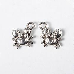 Alloy Charms, Cadmium Free & Nickel Free & Lead Free, Crab, Antique Silver, 12x11x4mm, Hole: 2mm(PALLOY-ZN49542-AS-FF)
