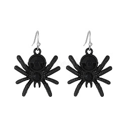 Halloween Alloy Rhinestone Dangle Earrings, Platinum, Spider, 37x26mm(FS-WG03594-07)