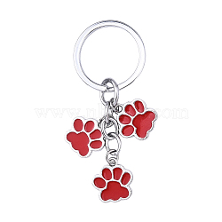 Alloy Enamel Keychains, Paw Print, with Iron Rings, FireBrick, 70mm(KEYC-YW00198-10)