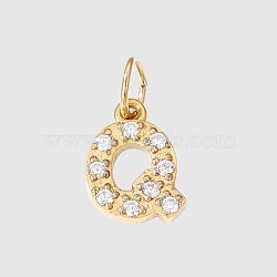 Stainless Steel Cubic Zirconia Pendants with Jump Rings, Real 14K Gold Plated, Long-Lasting Plated, Letter Q, 8mm(X-FIND-PW0024-08Q)