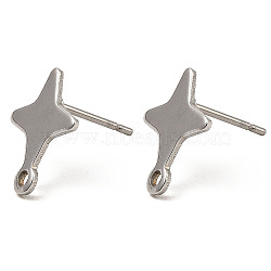 Star Shape 201 Stainless Steel Stud Earrings Findings, with 304 Stainless Steel Pins &  Horizontal Loops, Stainless Steel Color, 13.5x11mm, Hole: 1.4mm, Pin: 0.7mm(STAS-Q251-02P)
